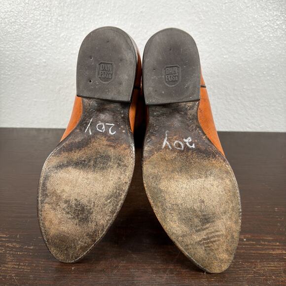 Vtg DAN POST Brown Tan Leather Pointy Toe Cowboy Western Rodeo Boots Size 9 EW